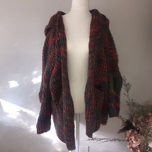 Multi-color rainbow hooded cardigan